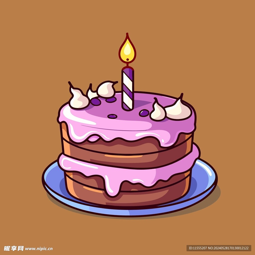 美味水果奶油蛋糕卡通矢量插画