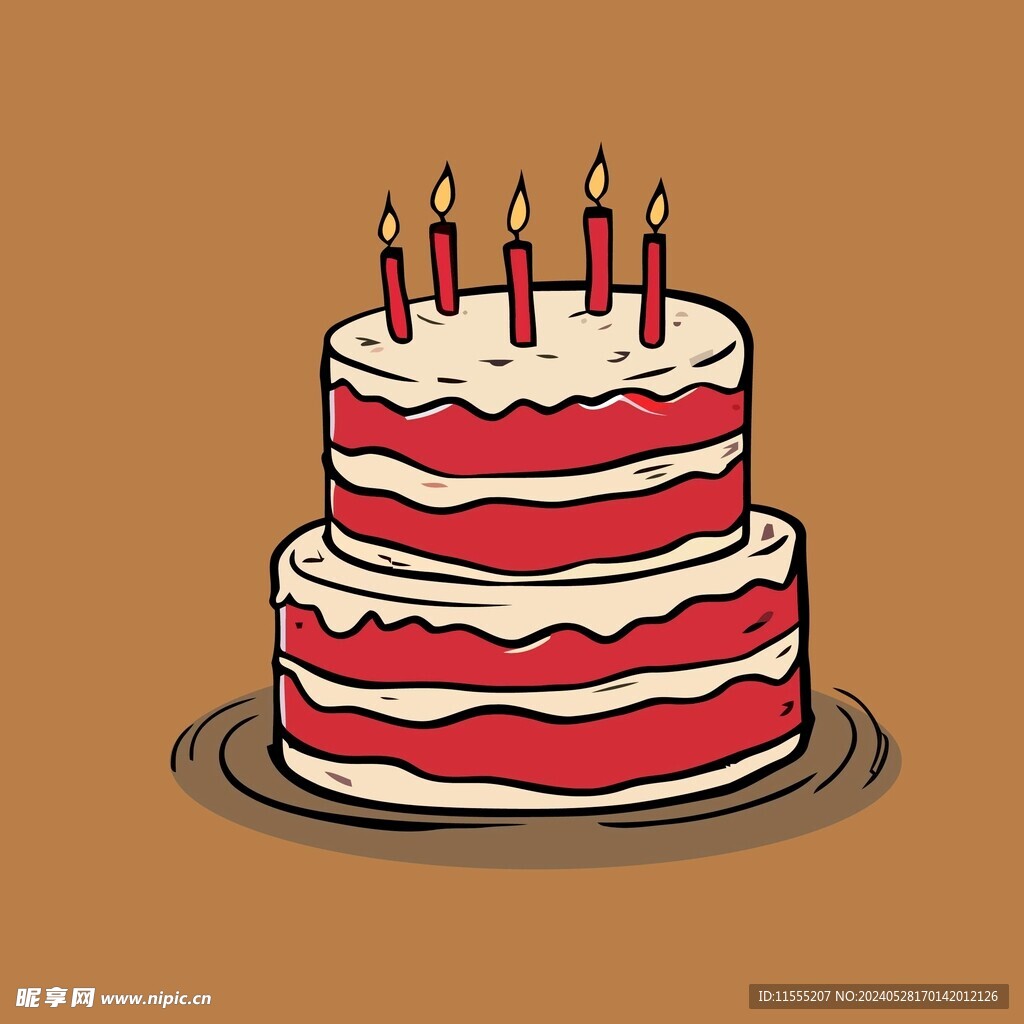 美味水果奶油蛋糕卡通矢量插画