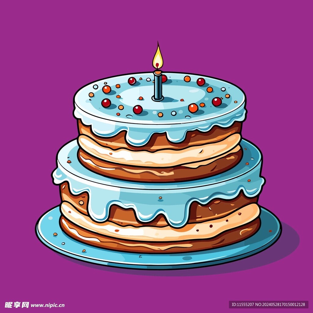 美味水果奶油蛋糕卡通矢量插画