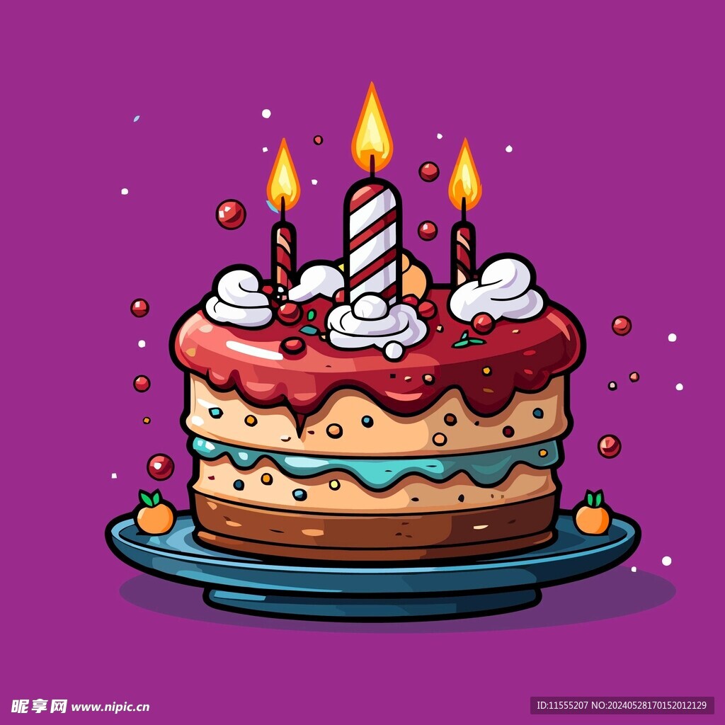 美味水果奶油蛋糕卡通矢量插画