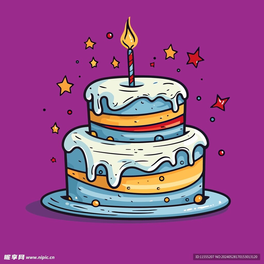 美味水果奶油蛋糕卡通矢量插画