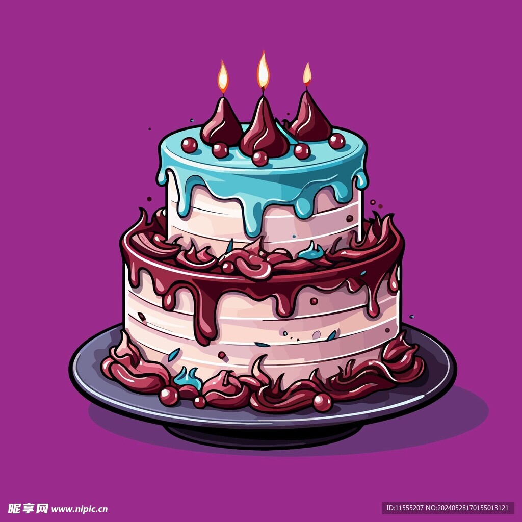 美味水果奶油蛋糕卡通矢量插画