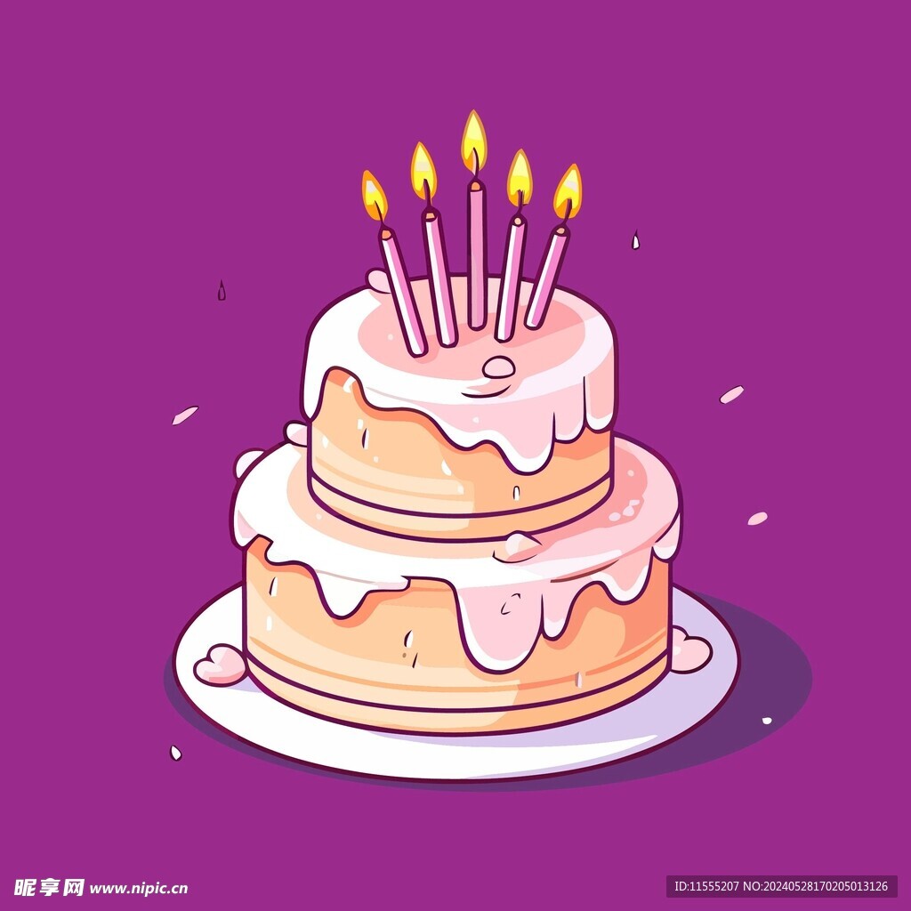 美味水果奶油蛋糕卡通矢量插画