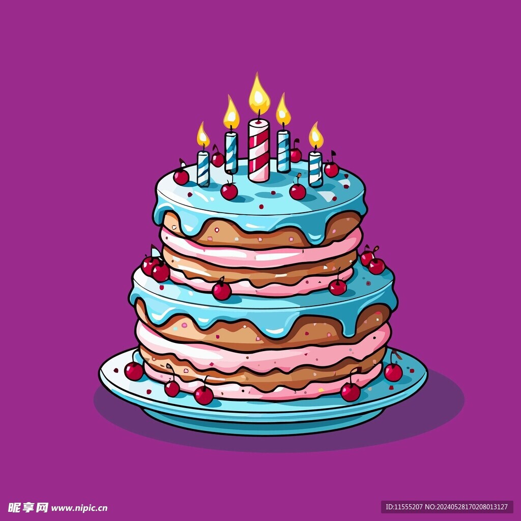 美味水果奶油蛋糕卡通矢量插画