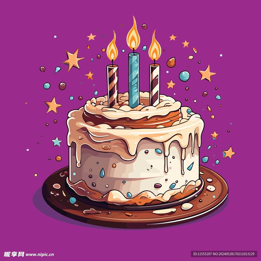 美味水果奶油蛋糕卡通矢量插画