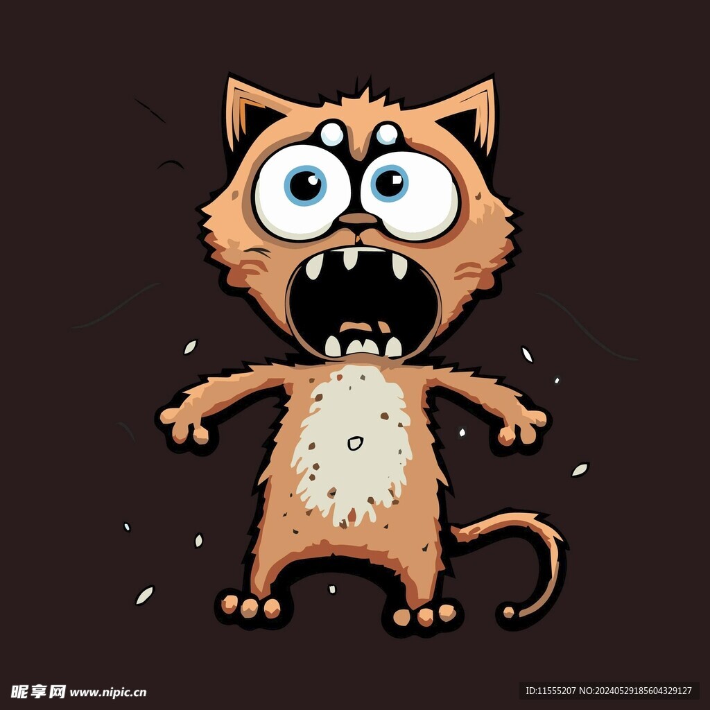 惊恐小猫动物卡通矢量简笔画