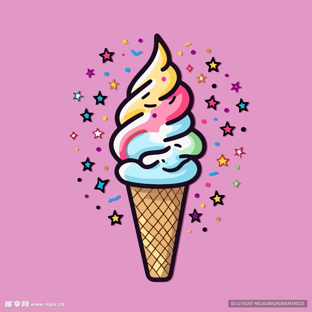 美味多彩果味冰激凌矢量插画