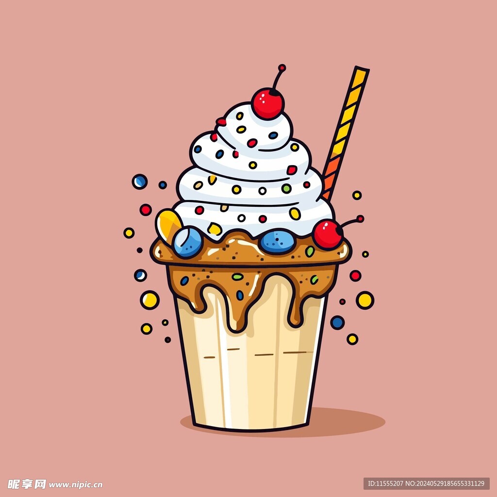 美味多彩果味冰激凌矢量插画