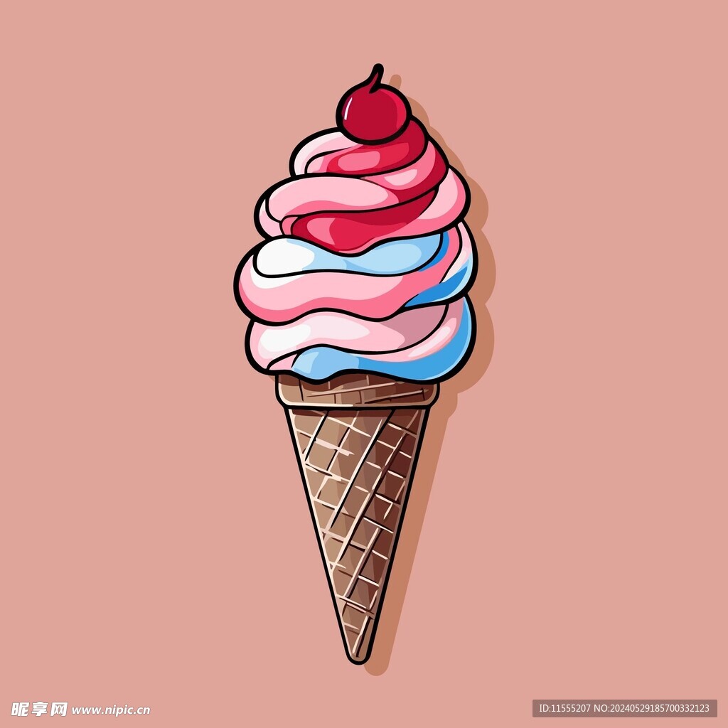 美味多彩果味冰激凌矢量插画