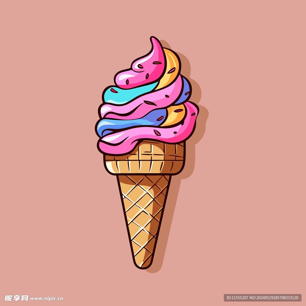 美味多彩果味冰激凌矢量插画