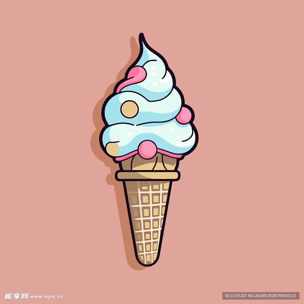 美味多彩果味冰激凌矢量插画