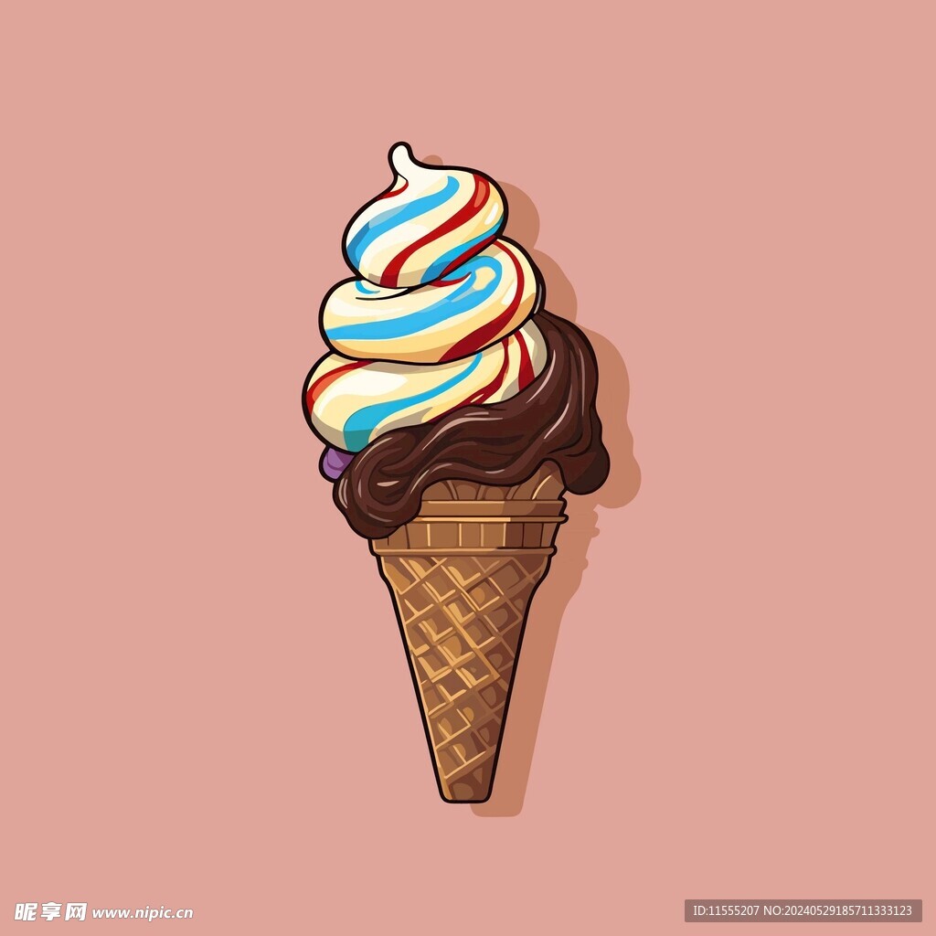 美味多彩果味冰激凌矢量插画