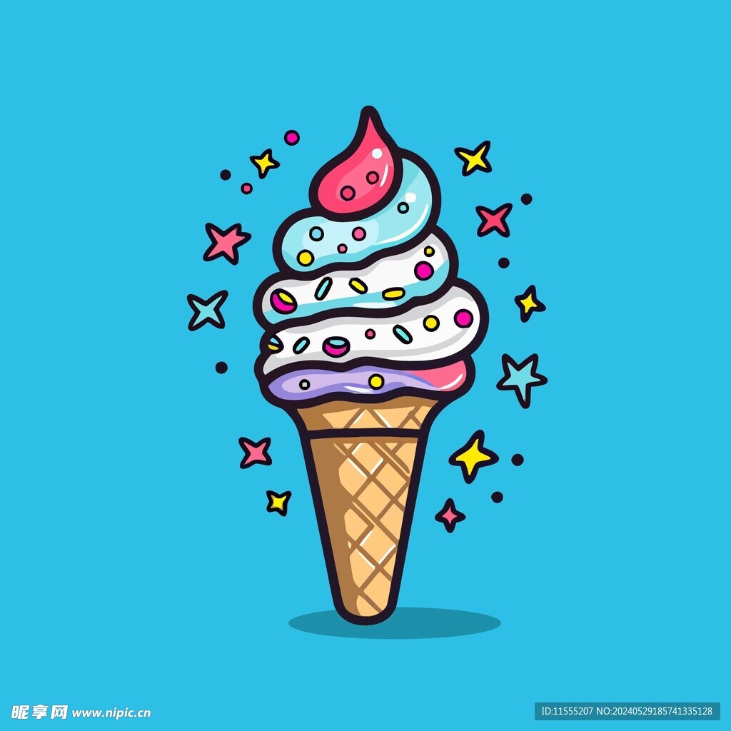 美味多彩果味冰激凌矢量插画