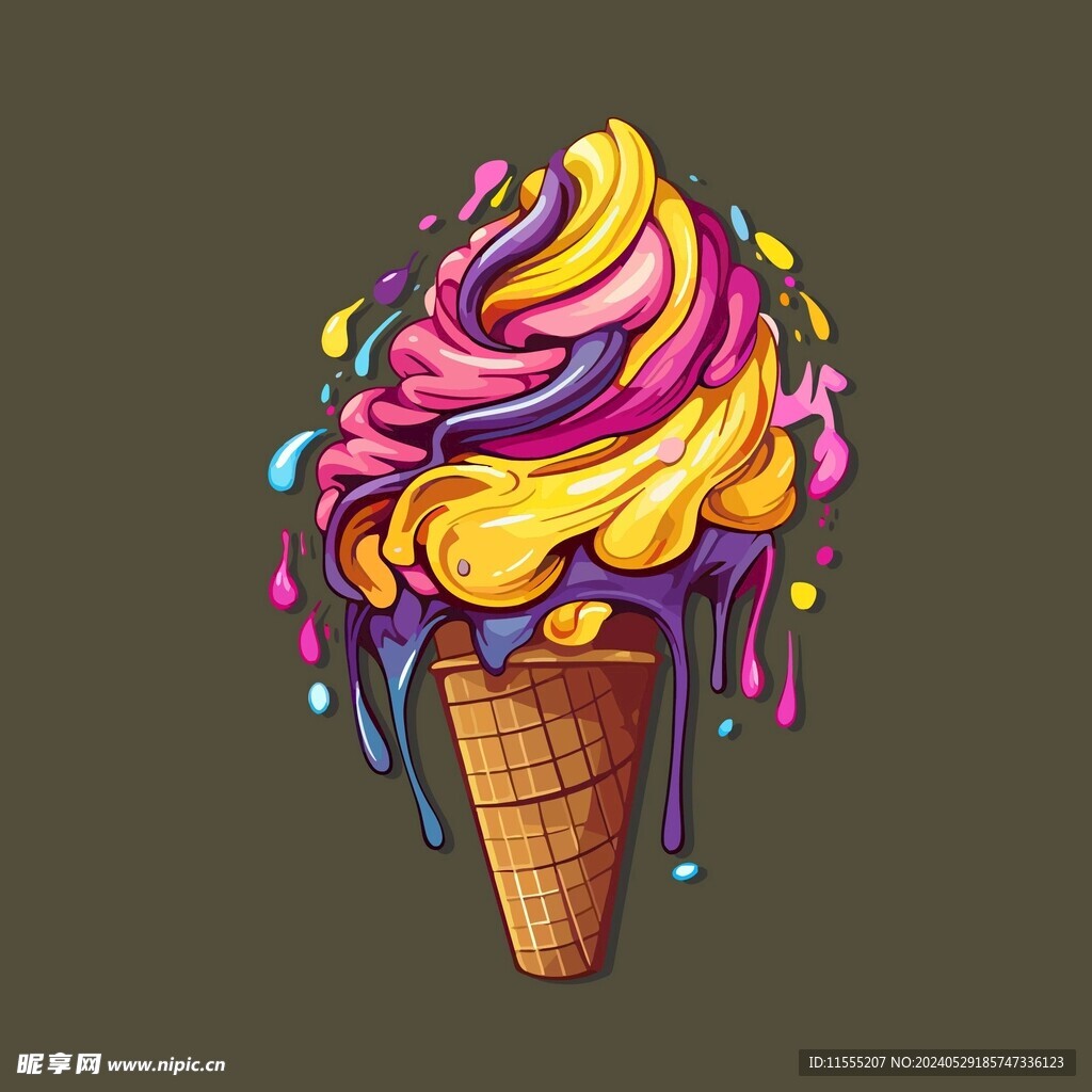 美味多彩果味冰激凌矢量插画