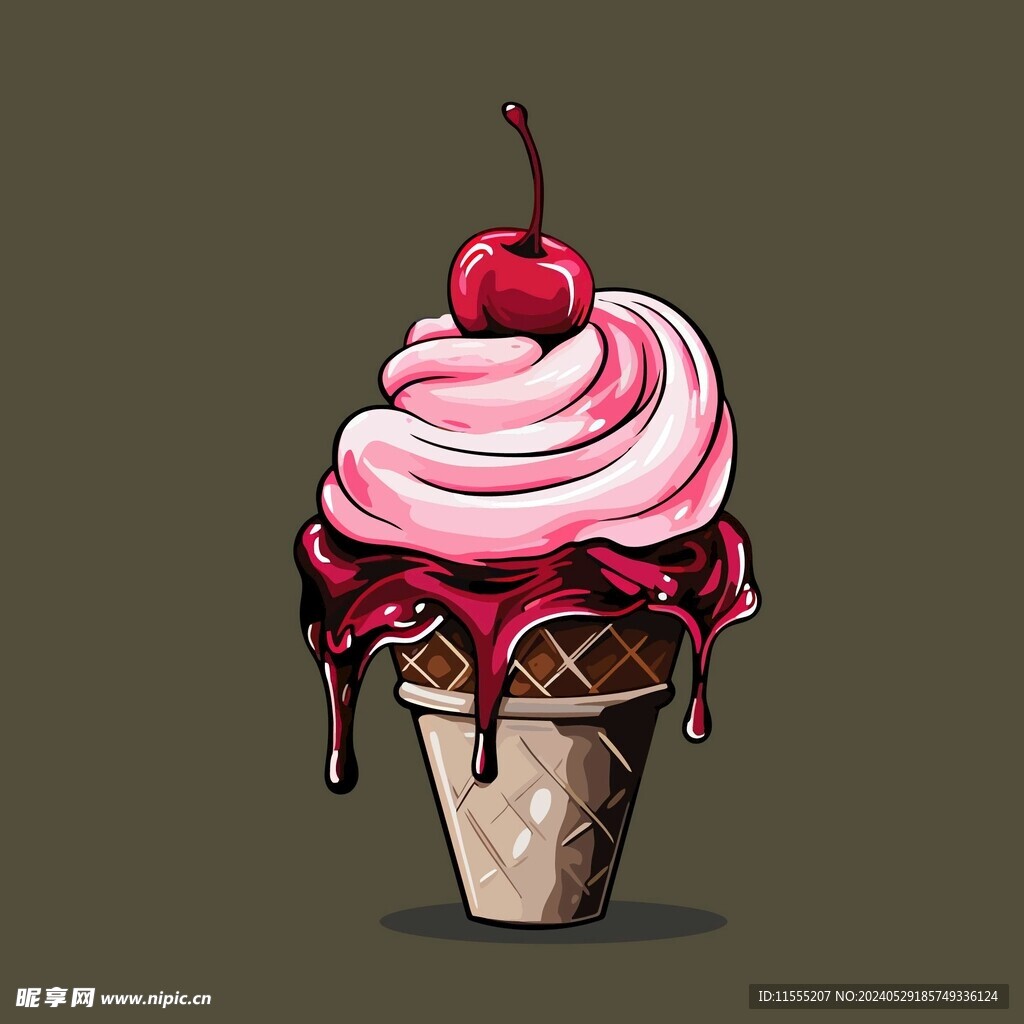 美味多彩果味冰激凌矢量插画