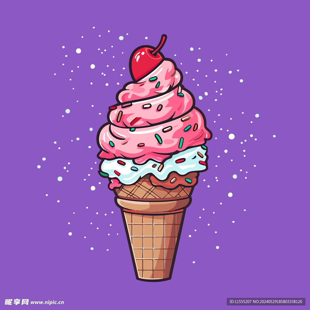 美味多彩果味冰激凌矢量插画