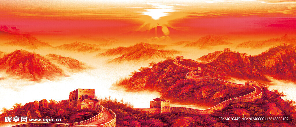 长城红色背景图片