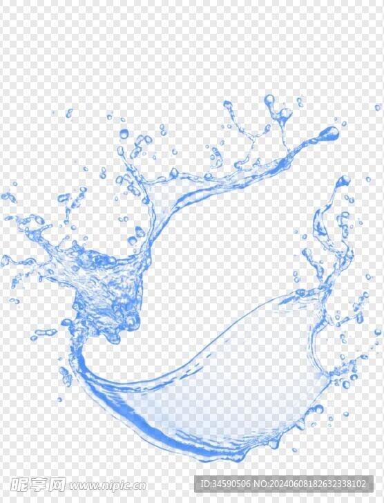 透明背景蓝色水花水珠水波