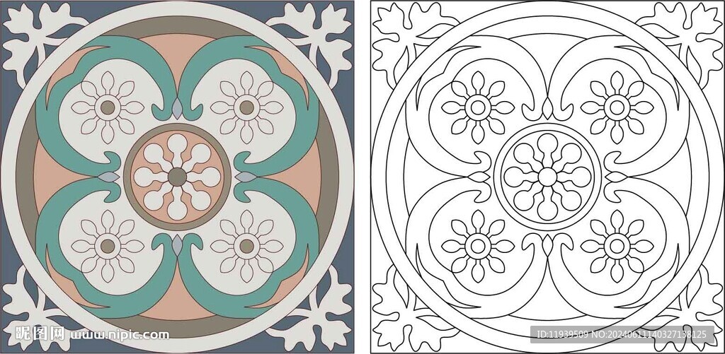 欧式圆形花纹花边图案