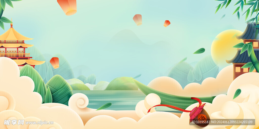 浓情端午手绘风背景展板素材