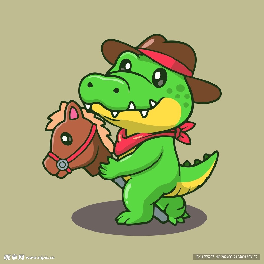 玩跳马的鳄鱼卡通儿童插画图片