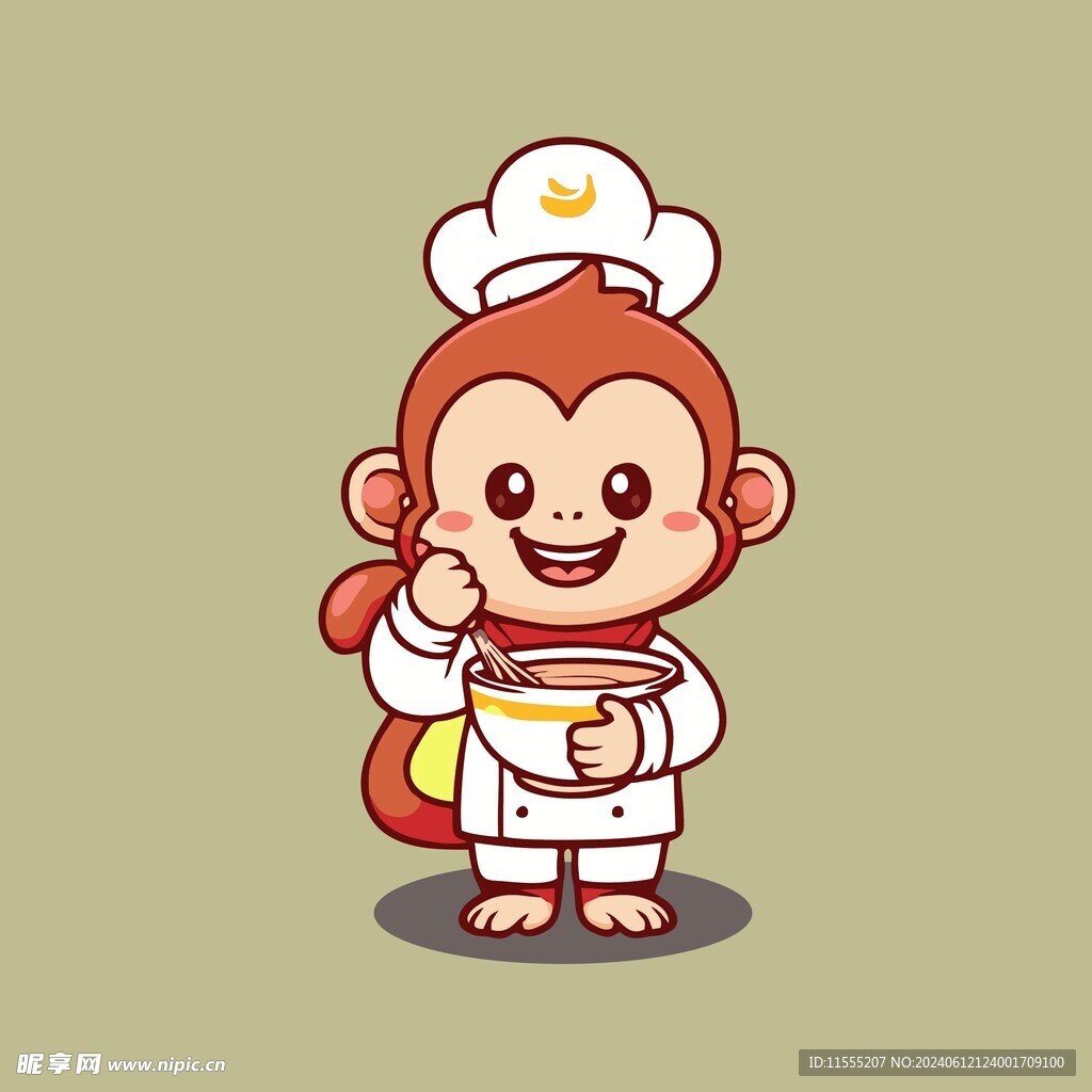 小猴厨师矢量卡通儿童插画图片