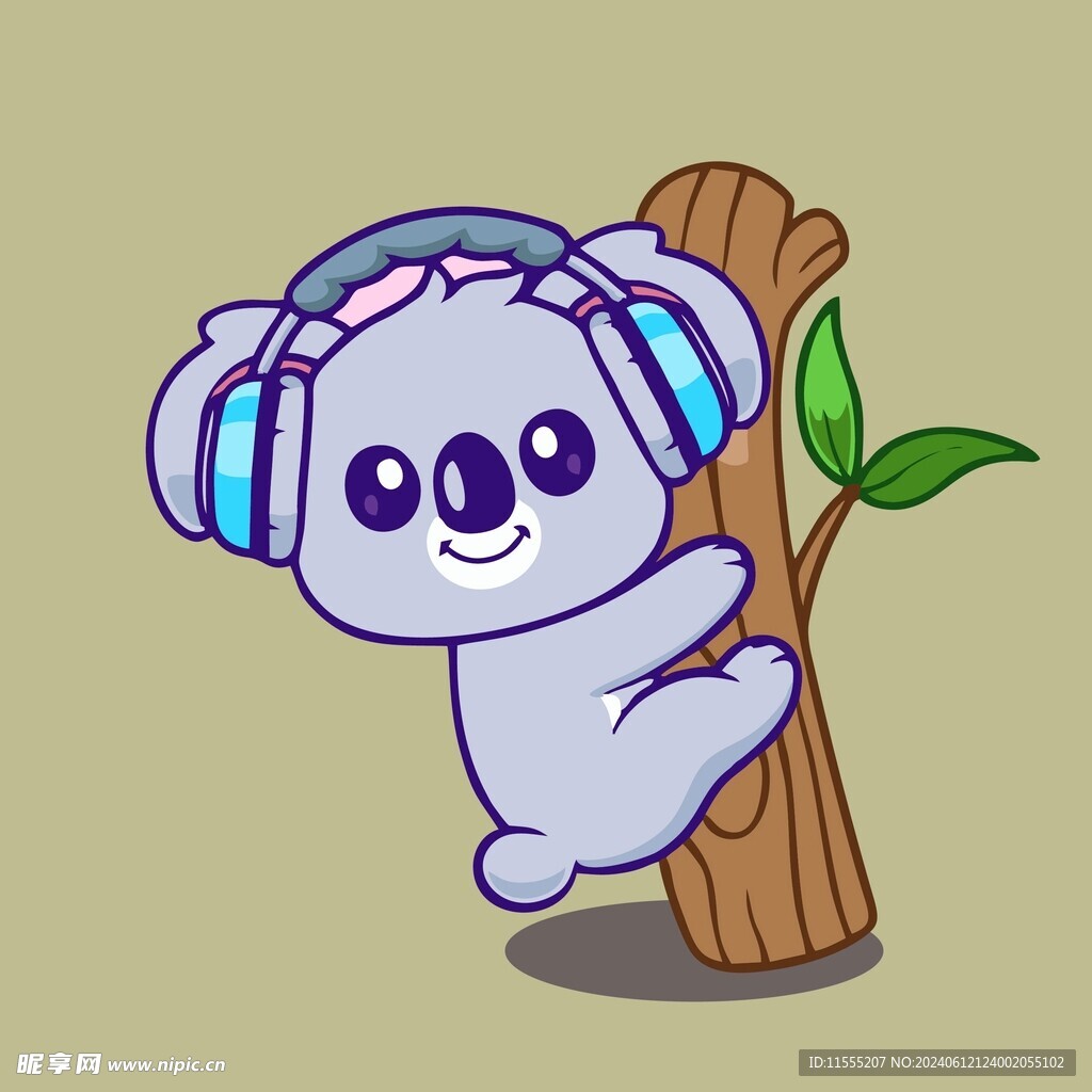 听音乐树懒矢量卡通儿童插画图片