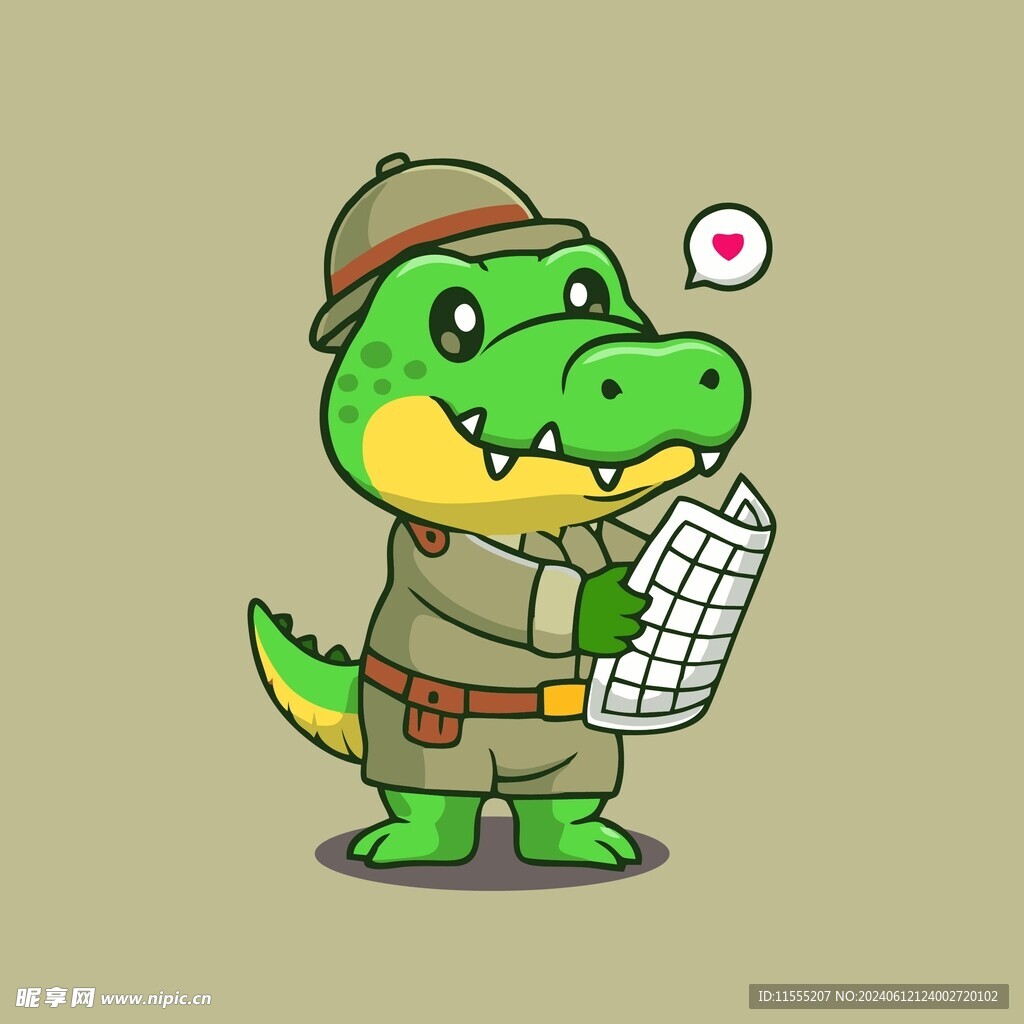 读报鳄鱼矢量卡通儿童插画图片