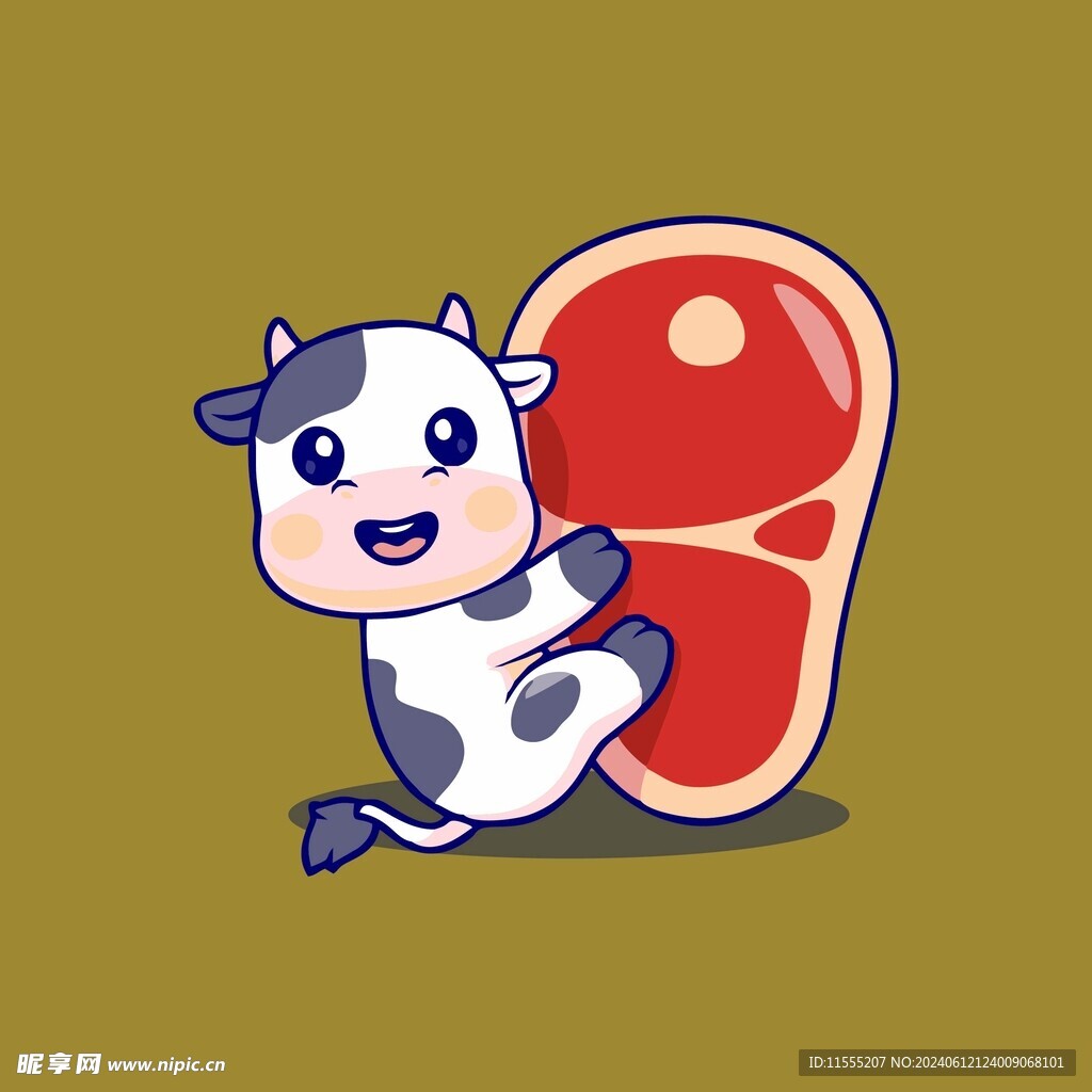 花花牛排矢量卡通儿童插画图片