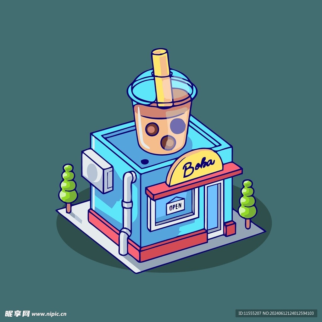 奶茶店矢量卡通儿童插画图片