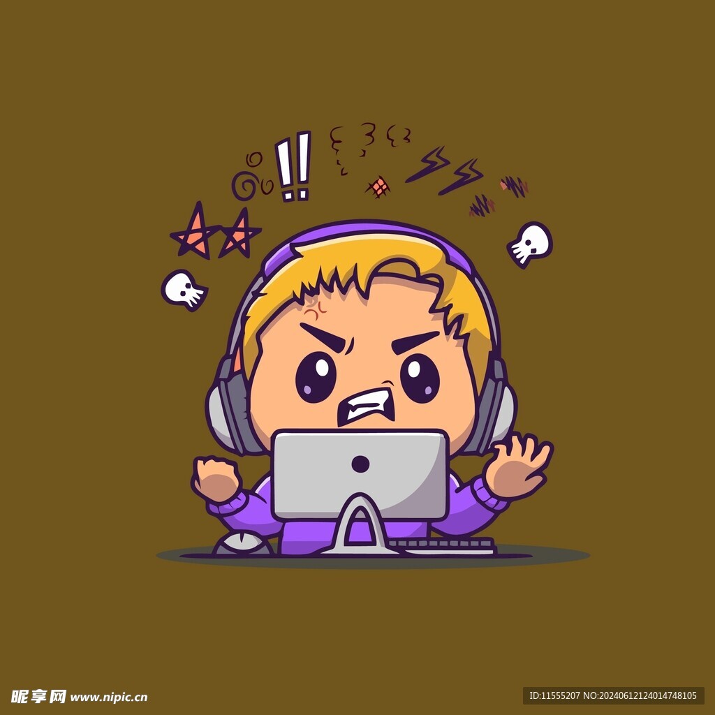 生气的游戏玩家儿童插画图片