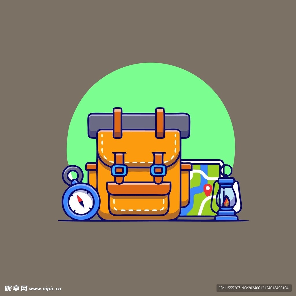 户外装备矢量卡通儿童插画图片