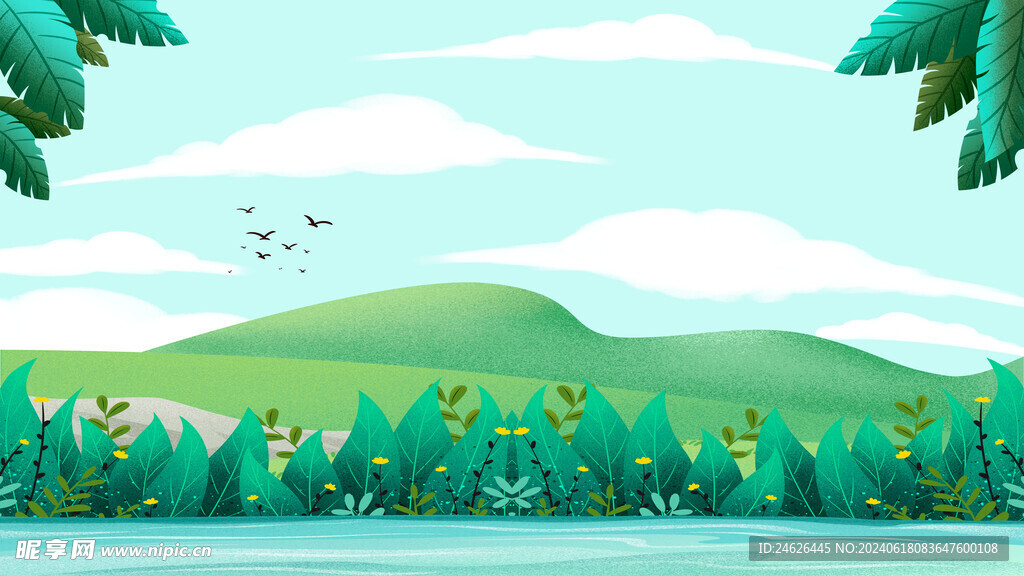 简约大气小清新山水展板背景图片