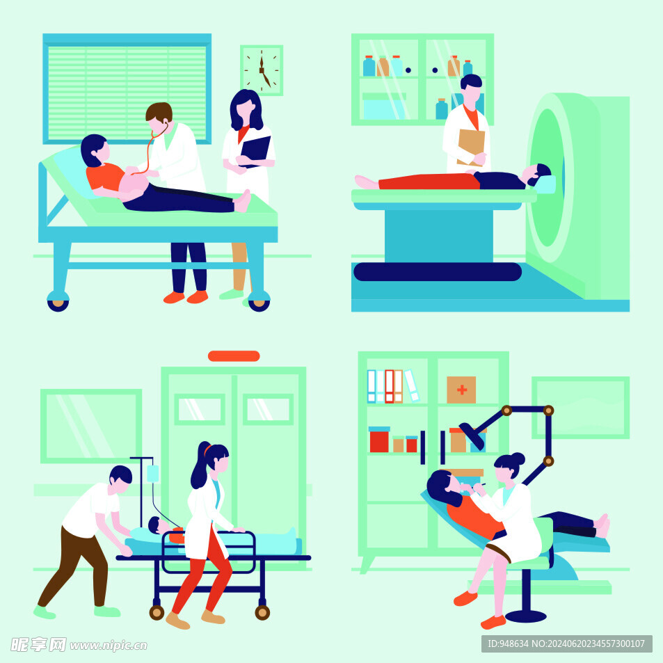 卡通医生检查病人