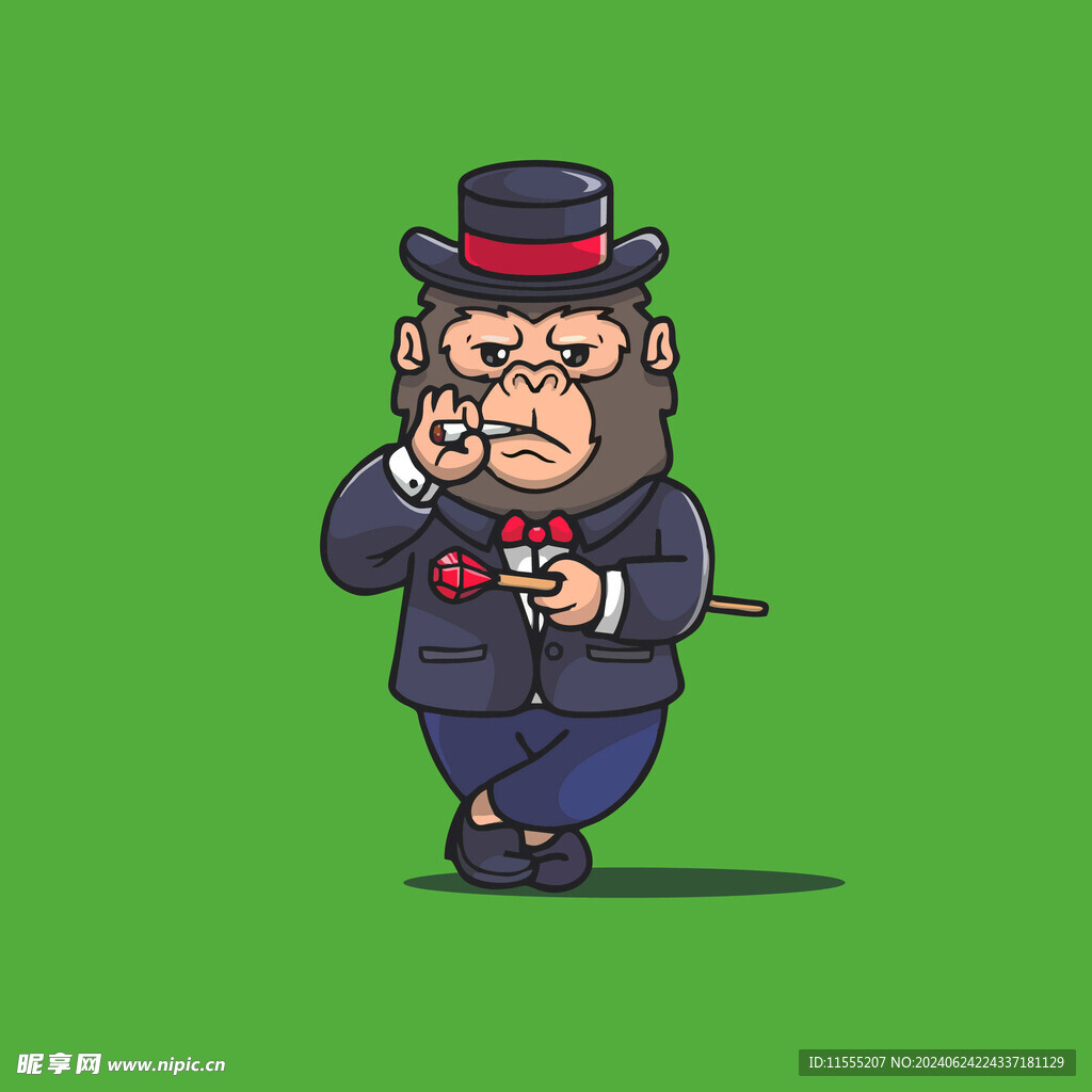 可爱猴子绅士卡通矢量儿童插画