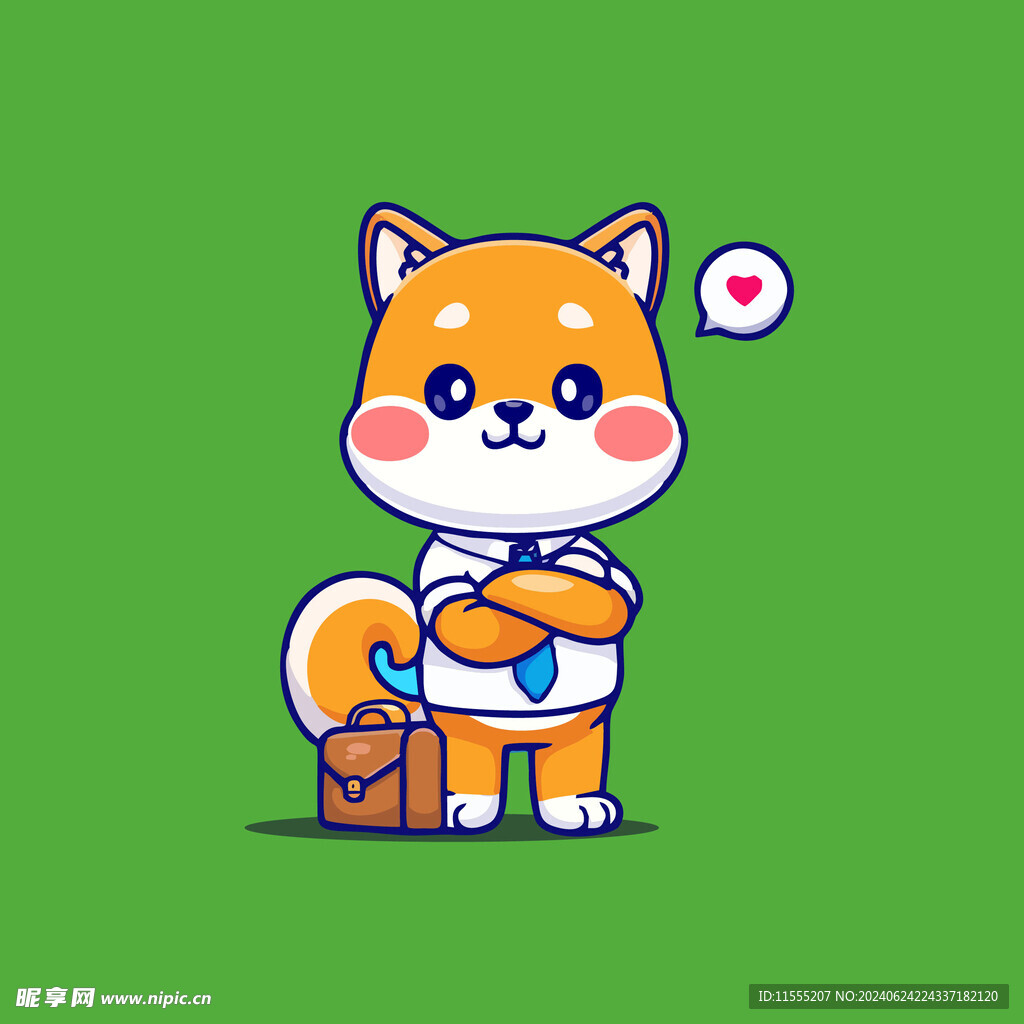 可爱柴犬上班族卡通矢量儿童插画