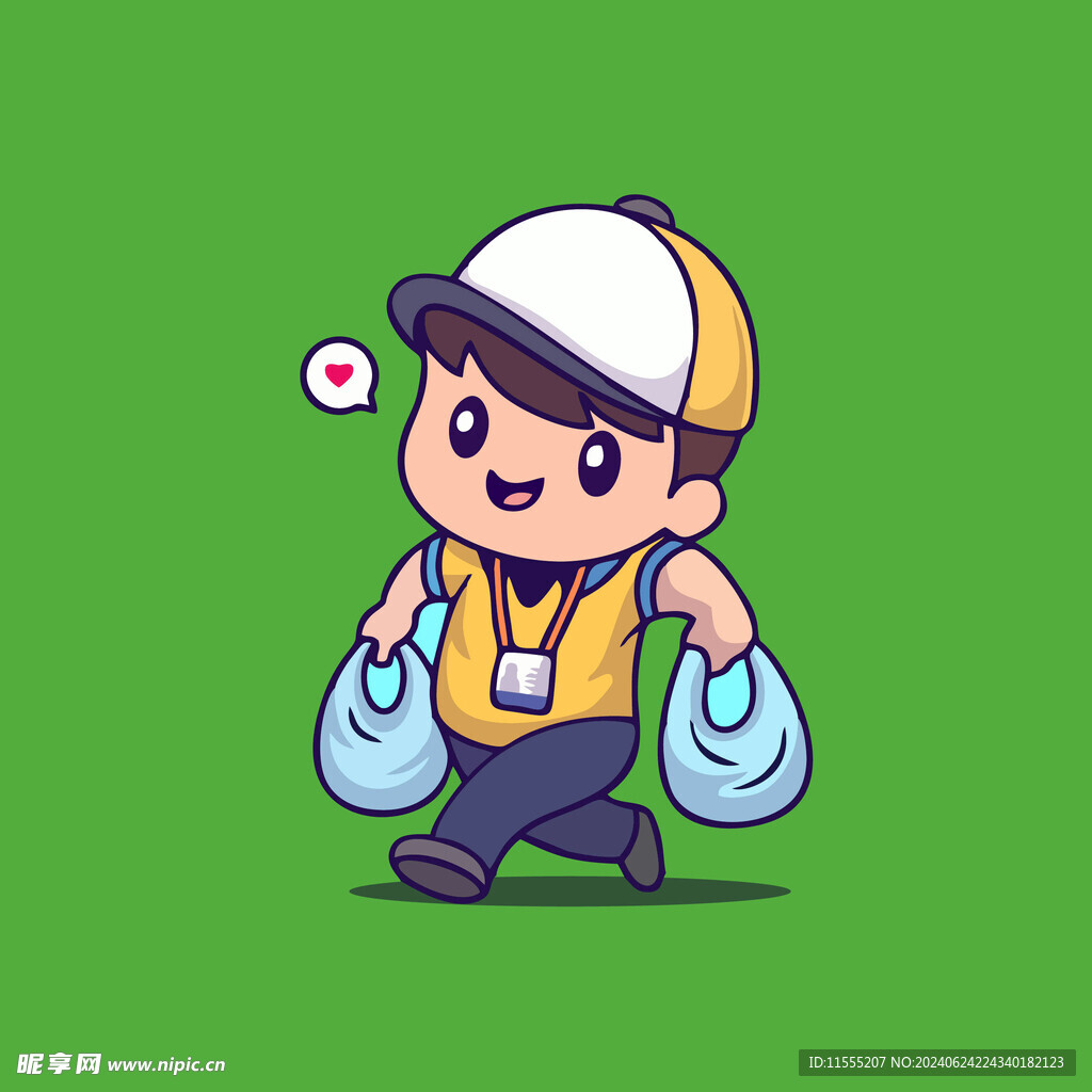 可爱手提袋男孩卡通矢量儿童插画