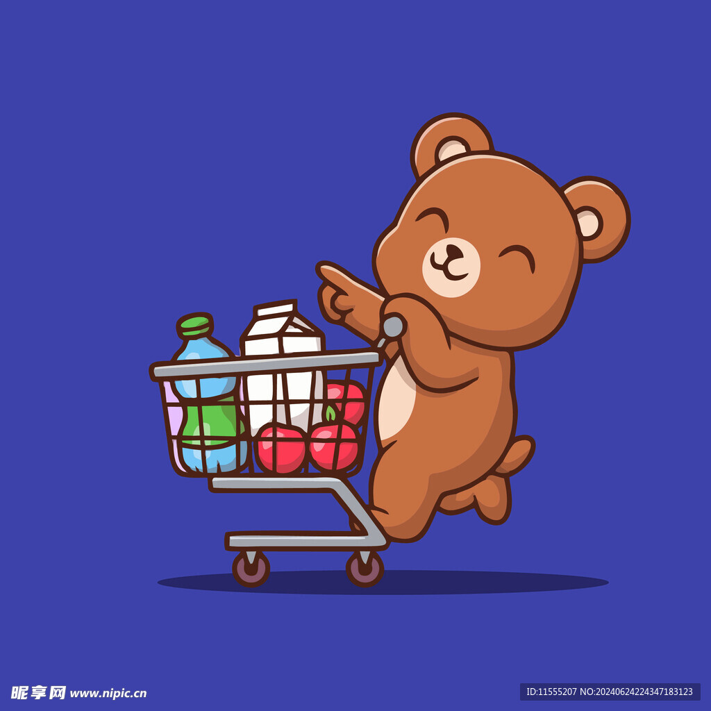 可爱小熊购物卡通矢量儿童插画