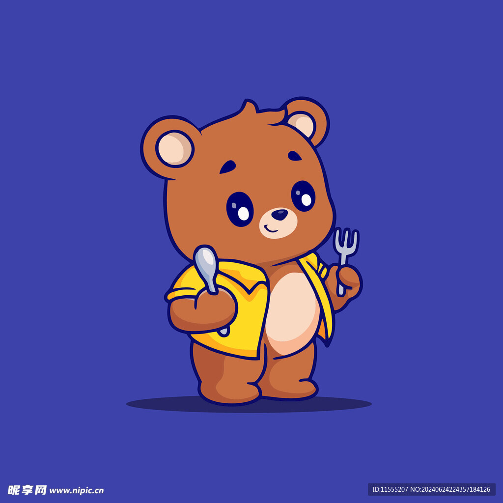 可爱小熊美食家卡通矢量儿童插画