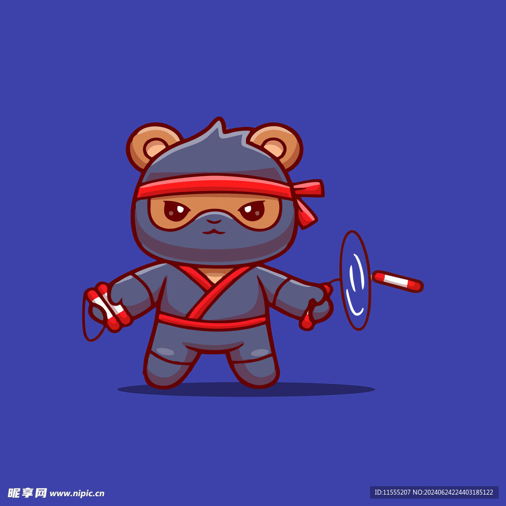 可爱小熊忍者卡通矢量儿童插画