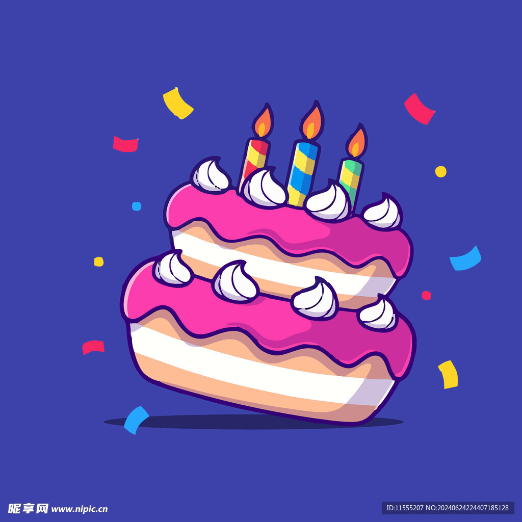 可爱生日蛋糕卡通矢量儿童插画