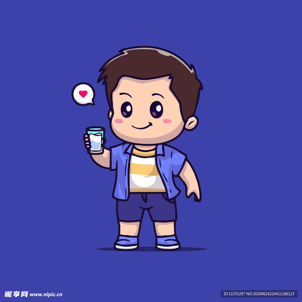 可爱干杯喝酒男卡通矢量儿童插画