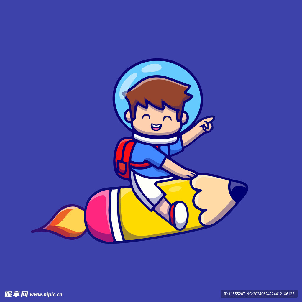 可爱火箭飞人卡通矢量儿童插画