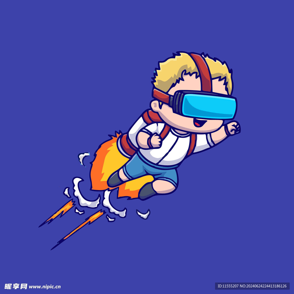 可爱火箭飞人卡通矢量儿童插画