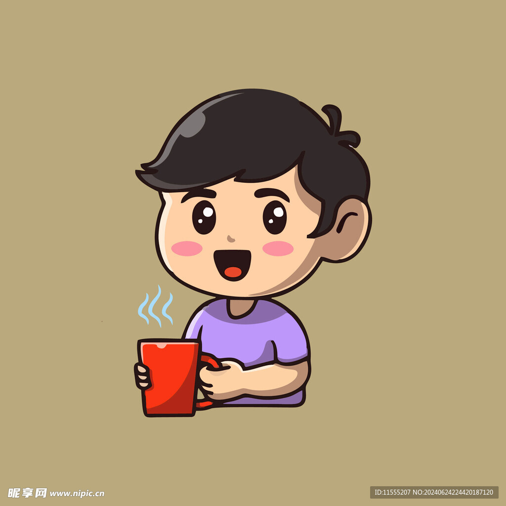 可爱喝水男孩卡通矢量儿童插画