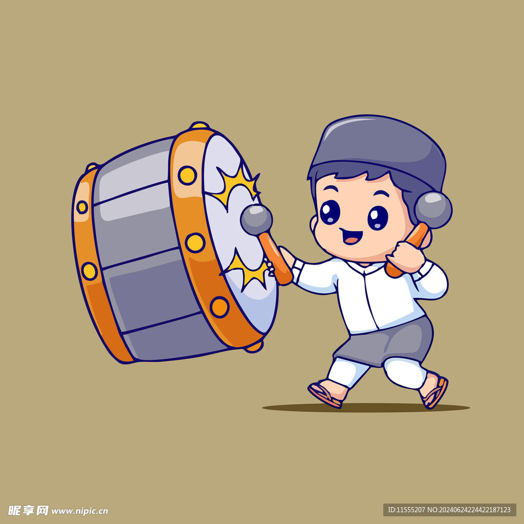 可爱敲鼓男孩卡通矢量儿童插画