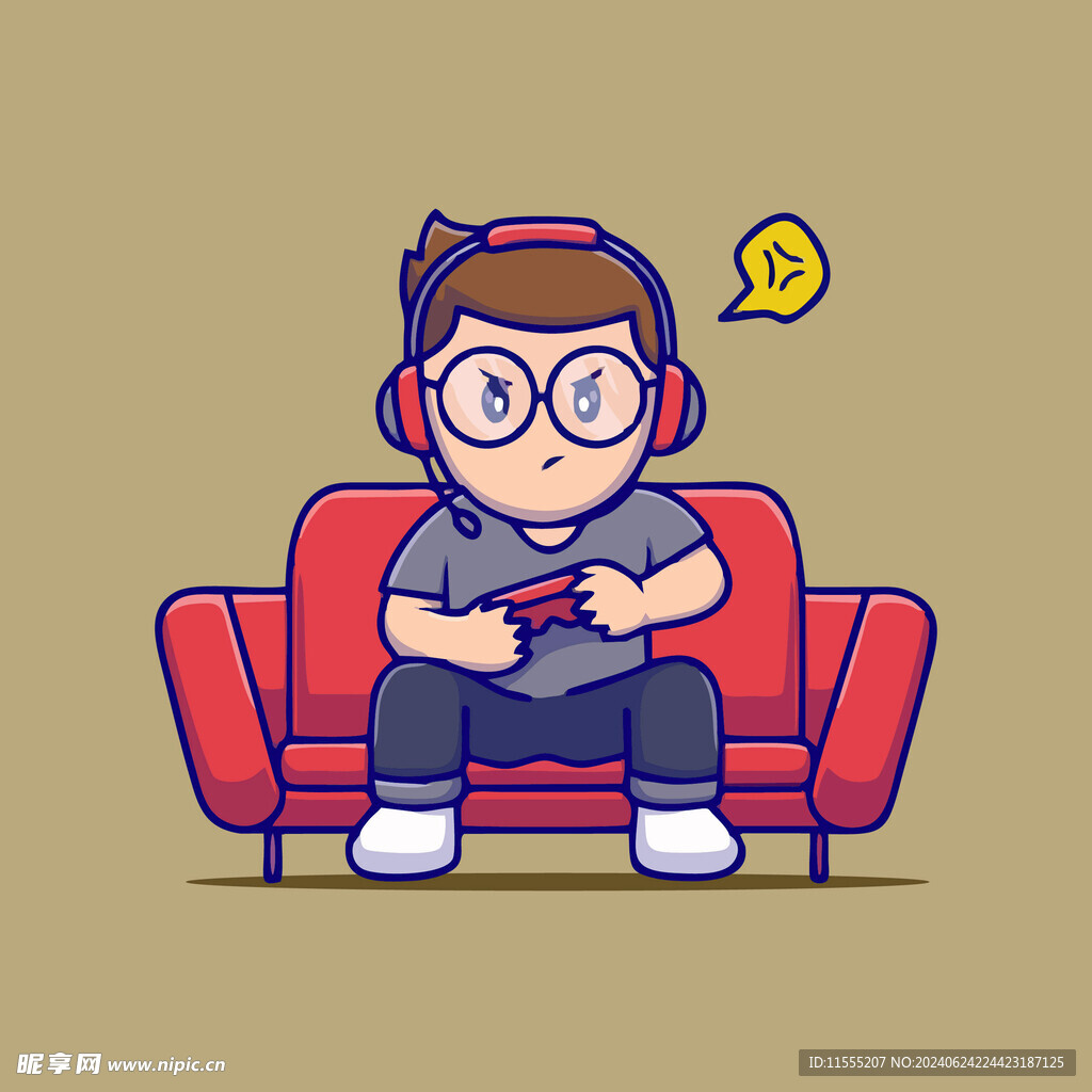 坐在沙发的玩家矢量儿童插画