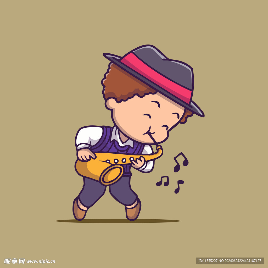 可爱吹萨克斯演奏家矢量儿童插画