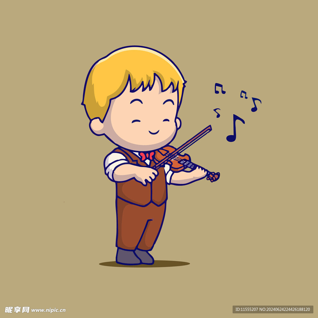 可爱小提琴演奏卡通矢量儿童插画