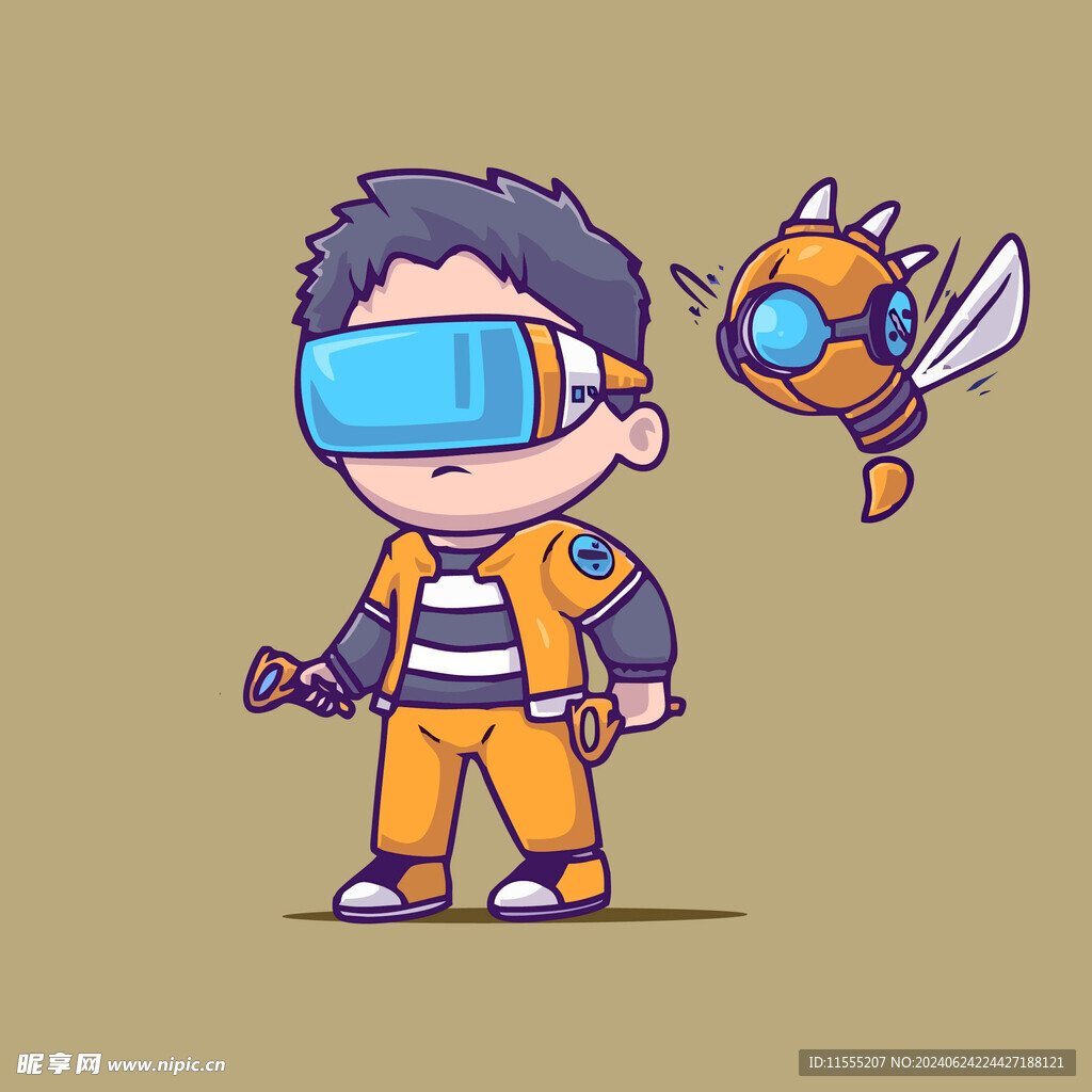 可爱无人机驾驶员卡通儿童插画